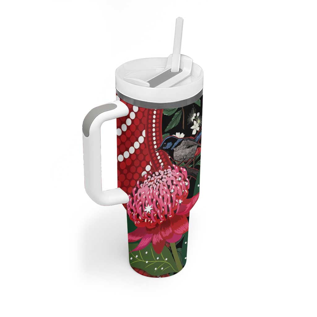 Personalised Australia Waratah With Superb Fairywren Tumbler With Handle Aboriginal Art