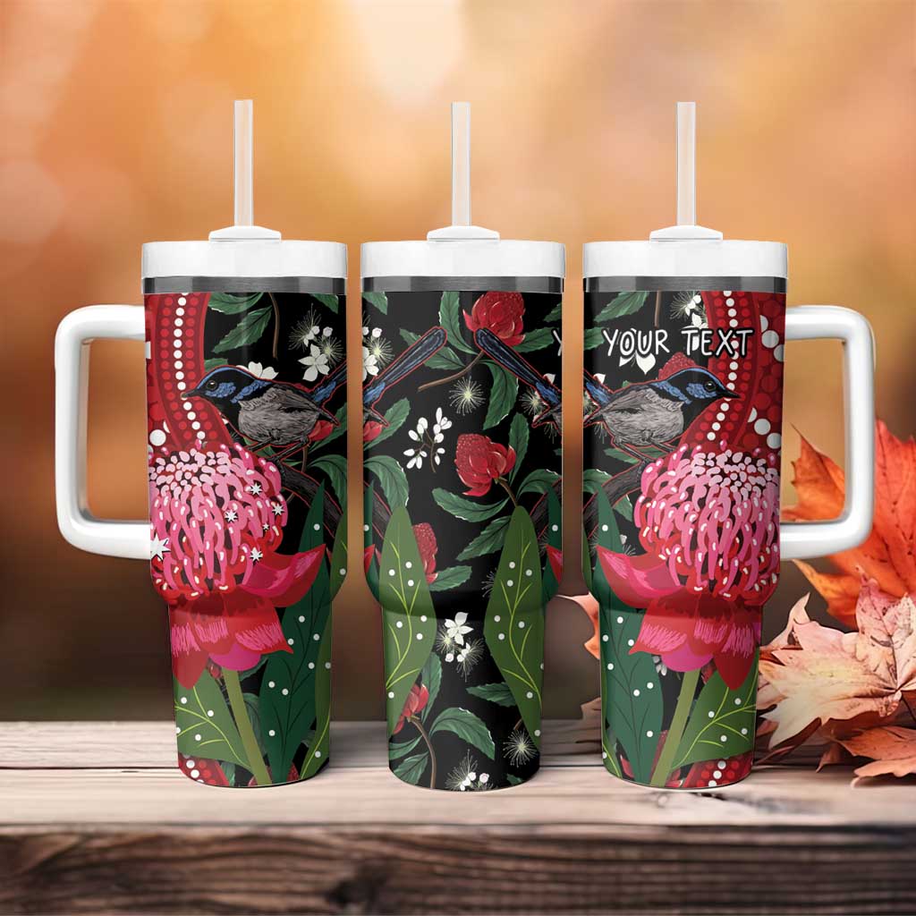 Personalised Australia Waratah With Superb Fairywren Tumbler With Handle Aboriginal Art