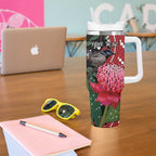Personalised Australia Waratah With Superb Fairywren Tumbler With Handle Aboriginal Art