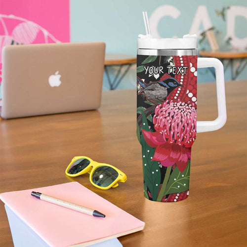 Personalised Australia Waratah With Superb Fairywren Tumbler With Handle Aboriginal Art