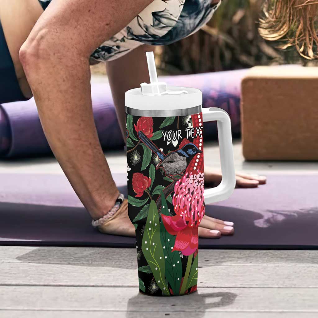 Personalised Australia Waratah With Superb Fairywren Tumbler With Handle Aboriginal Art