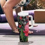 Personalised Australia Waratah With Superb Fairywren Tumbler With Handle Aboriginal Art