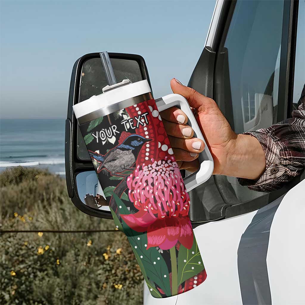 Personalised Australia Waratah With Superb Fairywren Tumbler With Handle Aboriginal Art