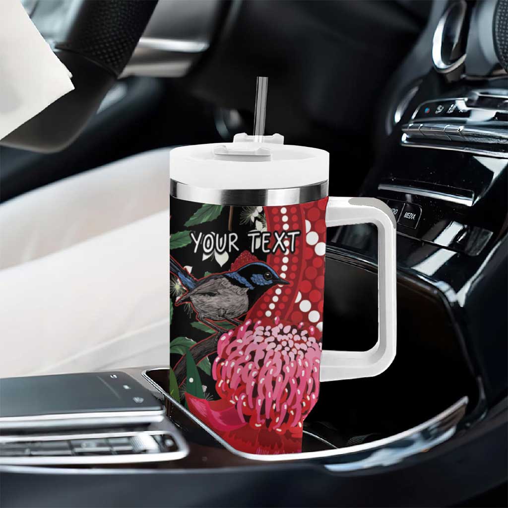 Personalised Australia Waratah With Superb Fairywren Tumbler With Handle Aboriginal Art