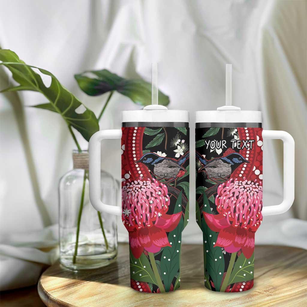 Personalised Australia Waratah With Superb Fairywren Tumbler With Handle Aboriginal Art