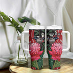 Personalised Australia Waratah With Superb Fairywren Tumbler With Handle Aboriginal Art