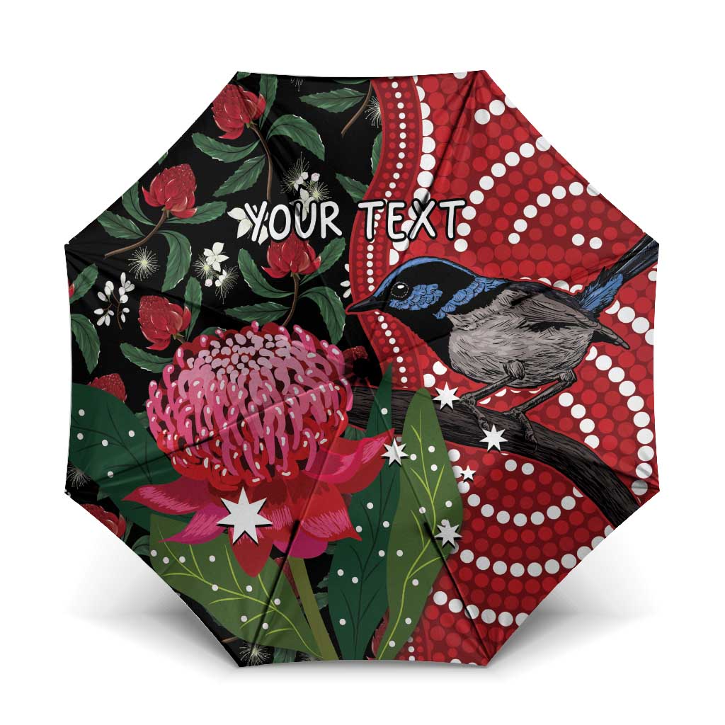 Personalised Australia Waratah And Superb Fairywren Umbrella Aboriginal Art - Aussie Hoodie