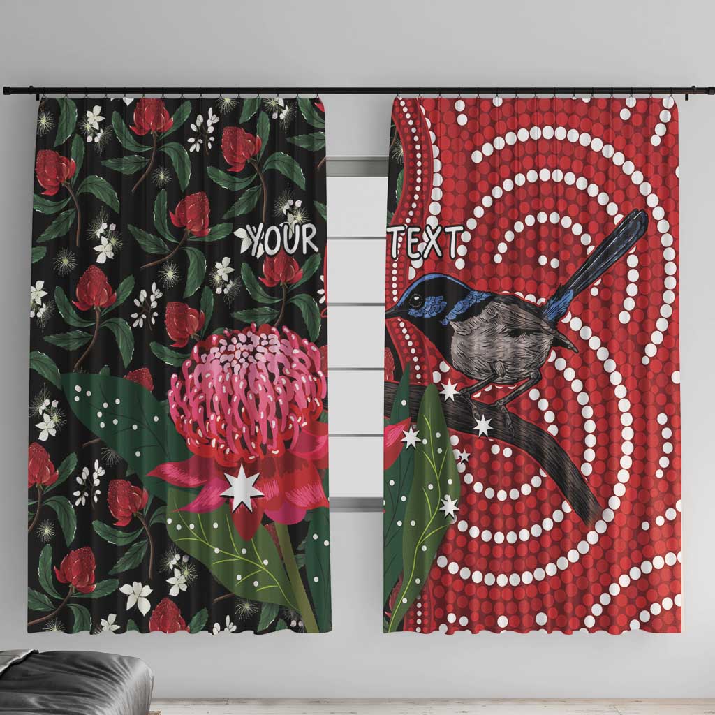 Personalised Australia Waratah And Superb Fairywren Window Curtain Aboriginal Art