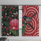 Personalised Australia Waratah And Superb Fairywren Window Curtain Aboriginal Art