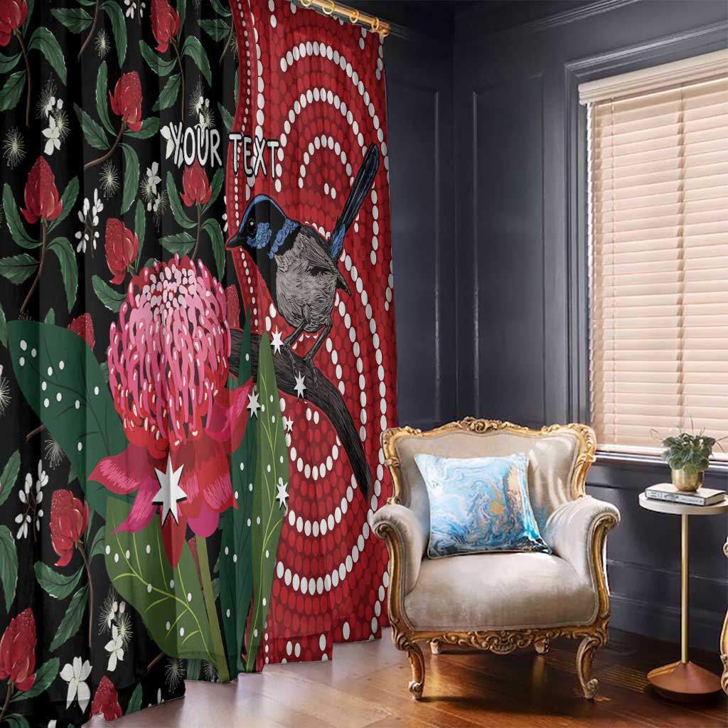 Personalised Australia Waratah And Superb Fairywren Window Curtain Aboriginal Art