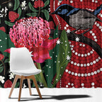 Personalised Australia Waratah And Superb Fairywren Window Curtain Aboriginal Art
