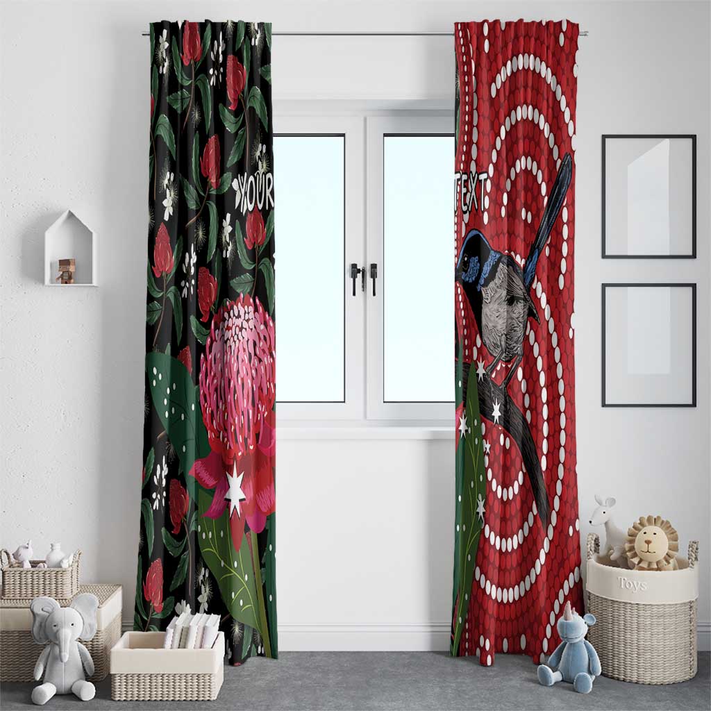 Personalised Australia Waratah And Superb Fairywren Window Curtain Aboriginal Art