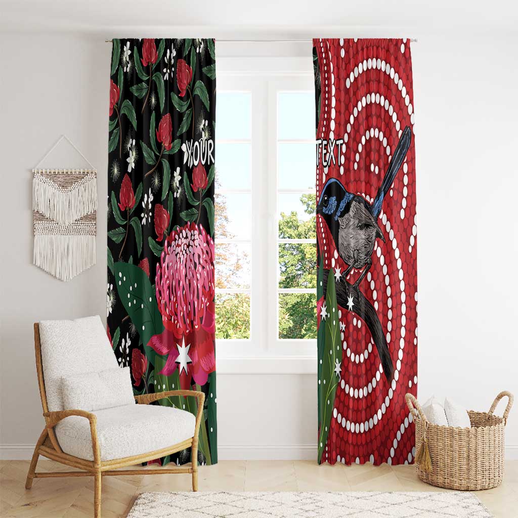 Personalised Australia Waratah And Superb Fairywren Window Curtain Aboriginal Art