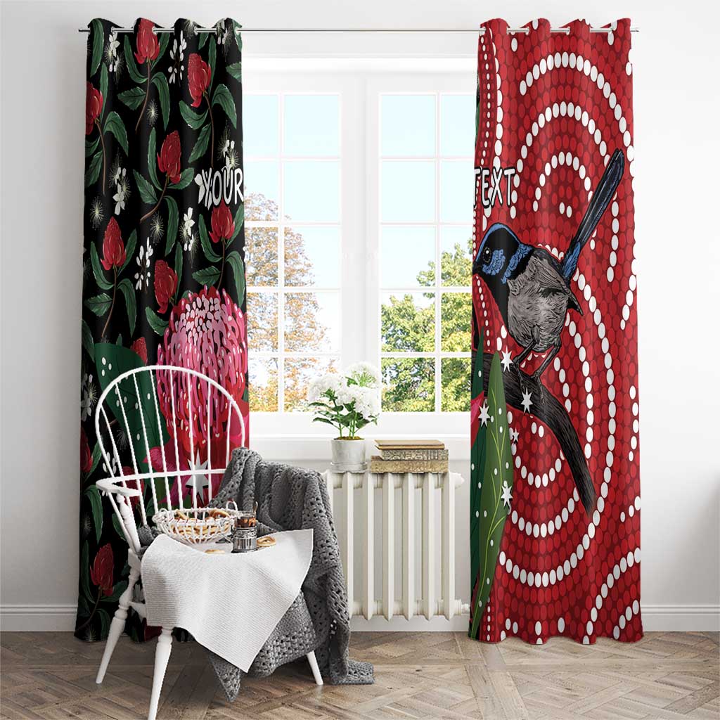 Personalised Australia Waratah And Superb Fairywren Window Curtain Aboriginal Art