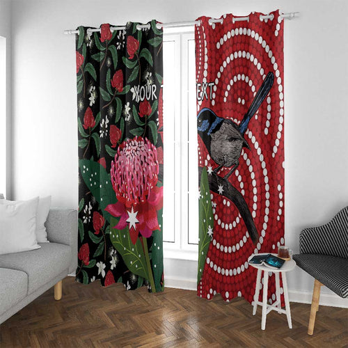 Personalised Australia Waratah And Superb Fairywren Window Curtain Aboriginal Art