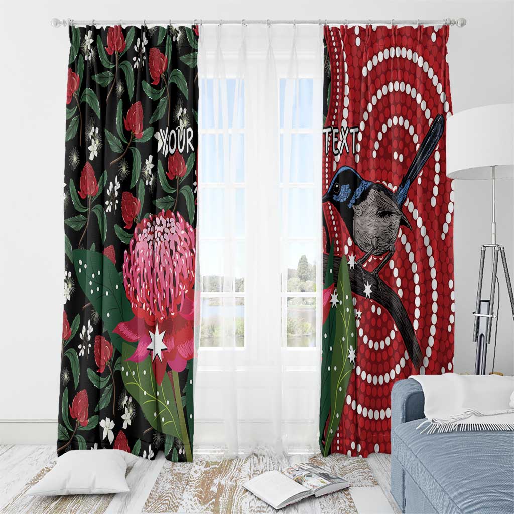 Personalised Australia Waratah And Superb Fairywren Window Curtain Aboriginal Art