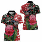 Personalised Australia Waratah And Superb Fairywren Women Polo Shirt Aboriginal Art