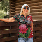 Personalised Australia Waratah And Superb Fairywren Women Polo Shirt Aboriginal Art
