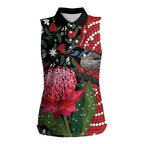Personalised Australia Waratah And Superb Fairywren Women Sleeveless Polo Shirt Aboriginal Art