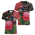 Personalised Australia Waratah And Superb Fairywren Women V-Neck T-Shirt Aboriginal Art