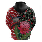 Personalised Australia Waratah And Superb Fairywren Zip Hoodie Aboriginal Art
