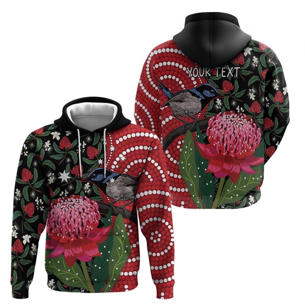 Personalised Australia Waratah And Superb Fairywren Zip Hoodie Aboriginal Art