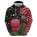 Personalised Australia Waratah And Superb Fairywren Zip Hoodie Aboriginal Art