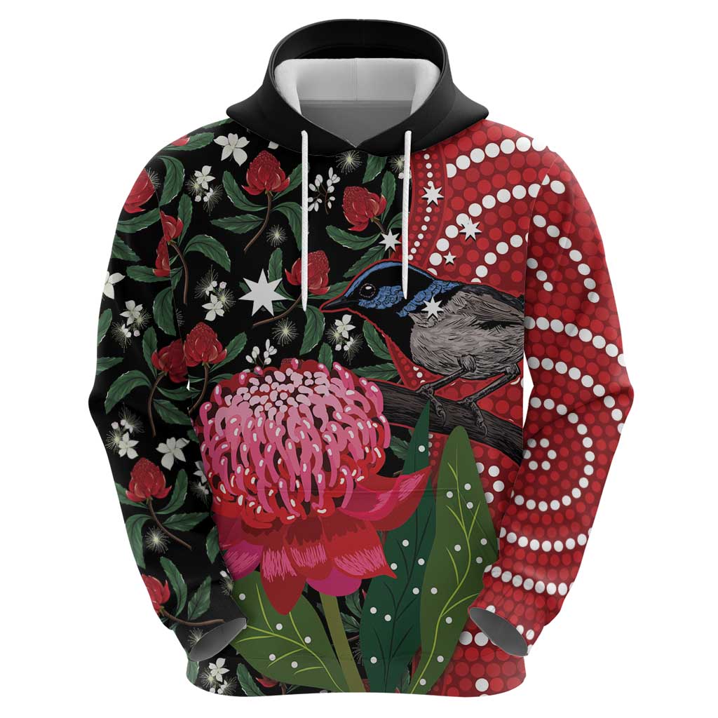 Personalised Australia Waratah And Superb Fairywren Zip Hoodie Aboriginal Art