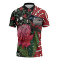 Personalised Australia Waratah And Superb Fairywren Zipper Polo Shirt Aboriginal Art - Aussie Hoodie