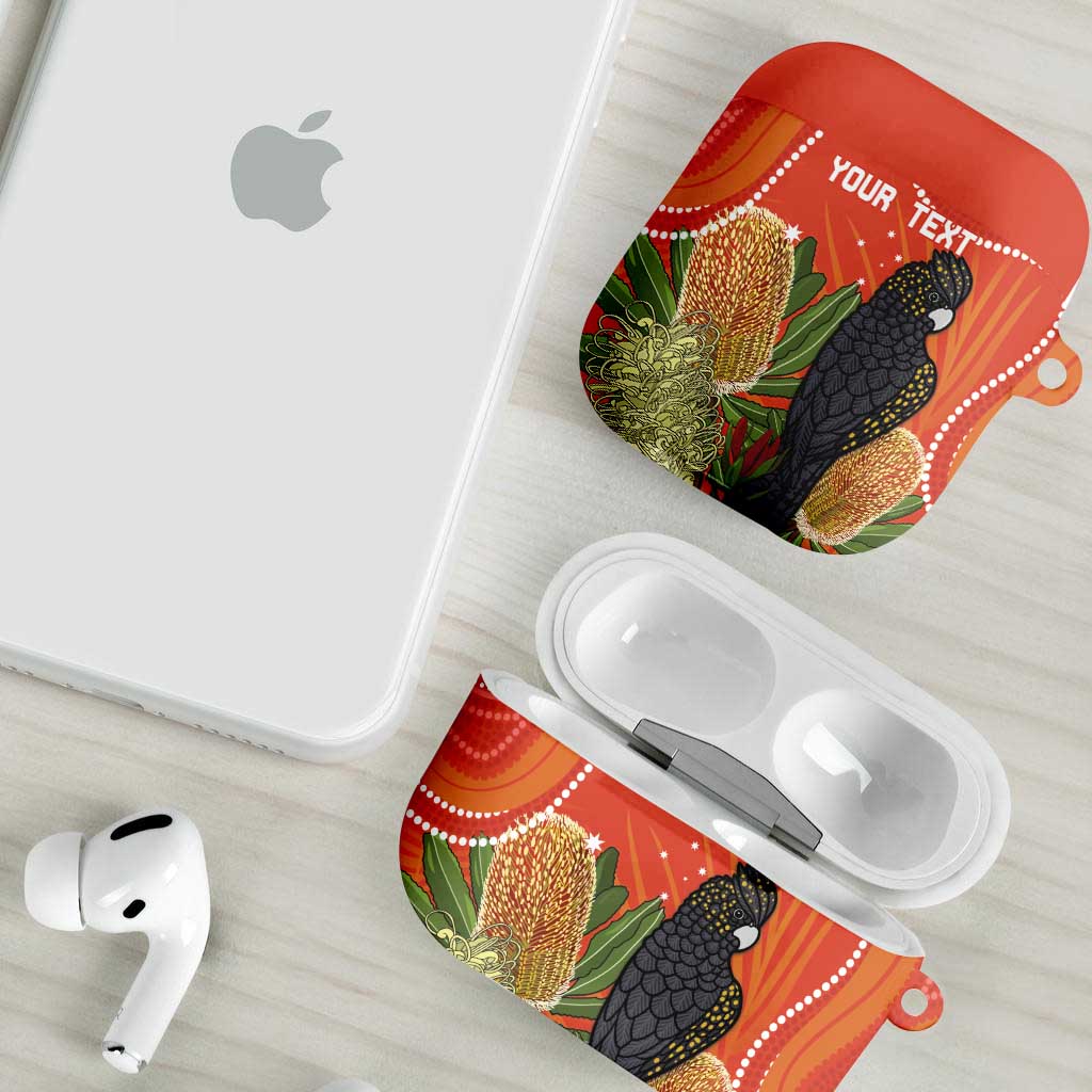 Personalised Australia Banksia And Black Cockatoo AirPods Case Aboriginal Art - Aussie Hoodie