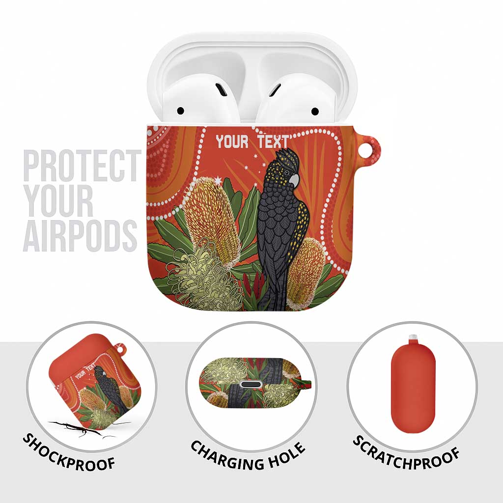 Personalised Australia Banksia And Black Cockatoo AirPods Case Aboriginal Art - Aussie Hoodie
