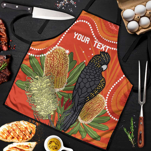 Personalised Australia Banksia And Black Cockatoo Apron Aboriginal Art - Aussie Hoodie