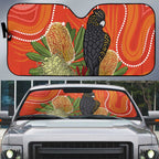 Personalised Australia Banksia And Black Cockatoo Auto Sun Shade Aboriginal Art - Aussie Hoodie