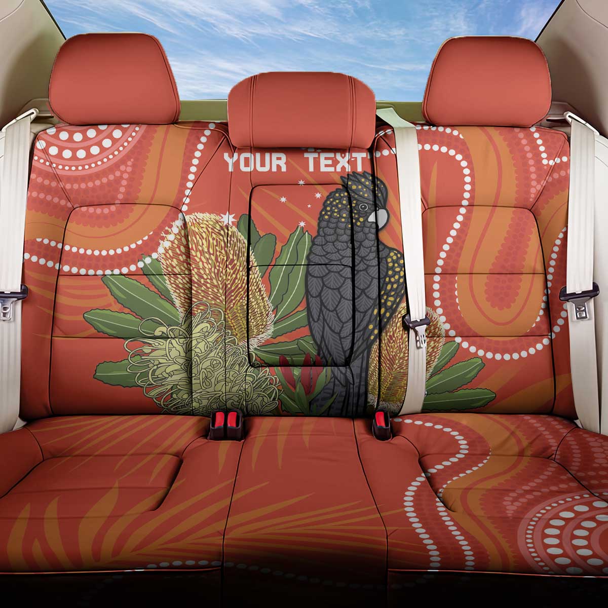 Personalised Australia Banksia And Black Cockatoo Back Car Seat Cover Aboriginal Art
