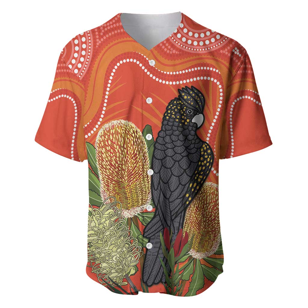 Personalised Australia Banksia And Black Cockatoo Baseball Jersey Aboriginal Art