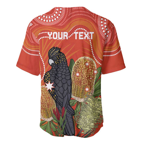 Personalised Australia Banksia And Black Cockatoo Baseball Jersey Aboriginal Art