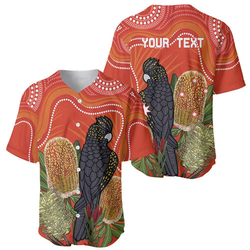 Personalised Australia Banksia And Black Cockatoo Baseball Jersey Aboriginal Art