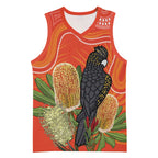 Personalised Australia Banksia And Black Cockatoo Basketball Jersey Aboriginal Art - Aussie Hoodie