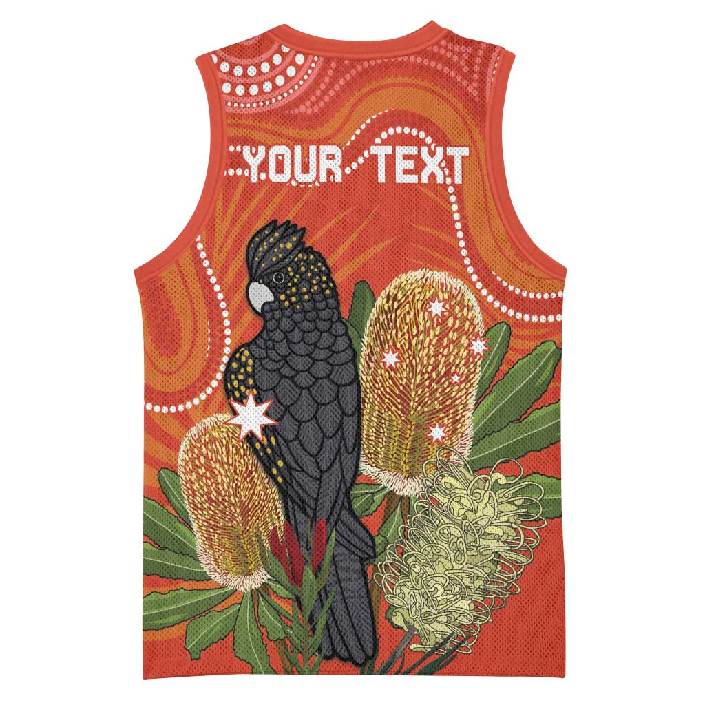 Personalised Australia Banksia And Black Cockatoo Basketball Jersey Aboriginal Art - Aussie Hoodie