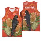 Personalised Australia Banksia And Black Cockatoo Basketball Jersey Aboriginal Art - Aussie Hoodie