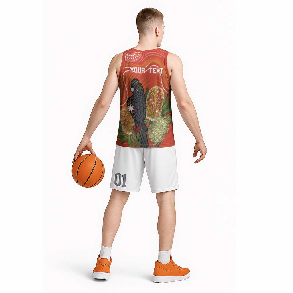 Personalised Australia Banksia And Black Cockatoo Basketball Jersey Aboriginal Art - Aussie Hoodie