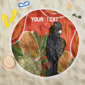 Personalised Australia Banksia And Black Cockatoo Beach Blanket Aboriginal Art