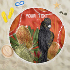 Personalised Australia Banksia And Black Cockatoo Beach Blanket Aboriginal Art