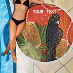 Personalised Australia Banksia And Black Cockatoo Beach Blanket Aboriginal Art