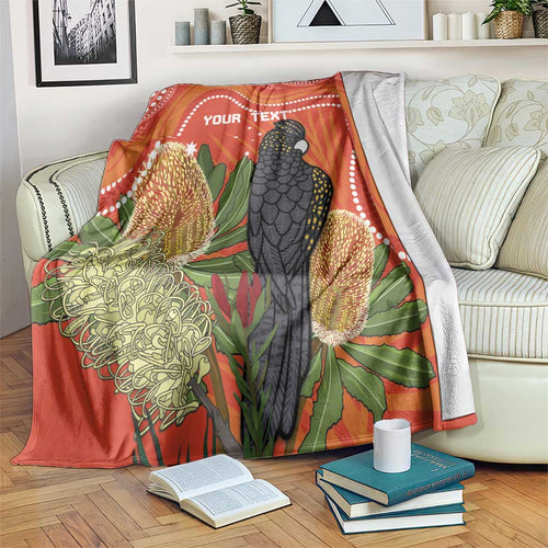 Personalised Australia Banksia And Black Cockatoo Blanket Aboriginal Art