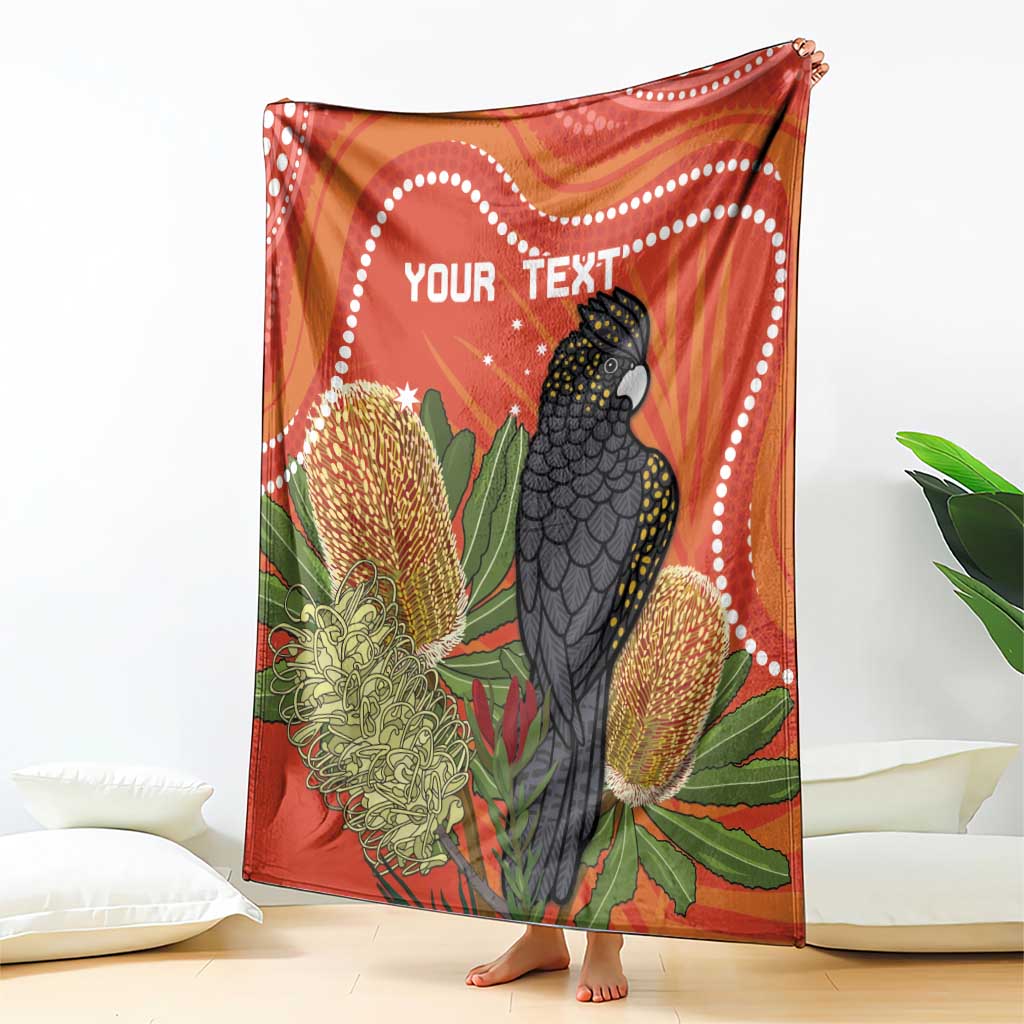 Personalised Australia Banksia And Black Cockatoo Blanket Aboriginal Art