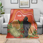 Personalised Australia Banksia And Black Cockatoo Blanket Aboriginal Art