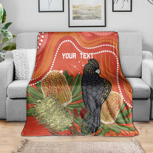 Personalised Australia Banksia And Black Cockatoo Blanket Aboriginal Art