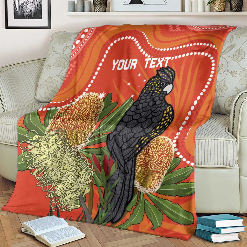 Personalised Australia Banksia And Black Cockatoo Blanket Aboriginal Art
