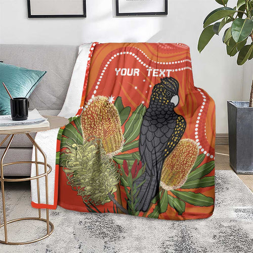 Personalised Australia Banksia And Black Cockatoo Blanket Aboriginal Art